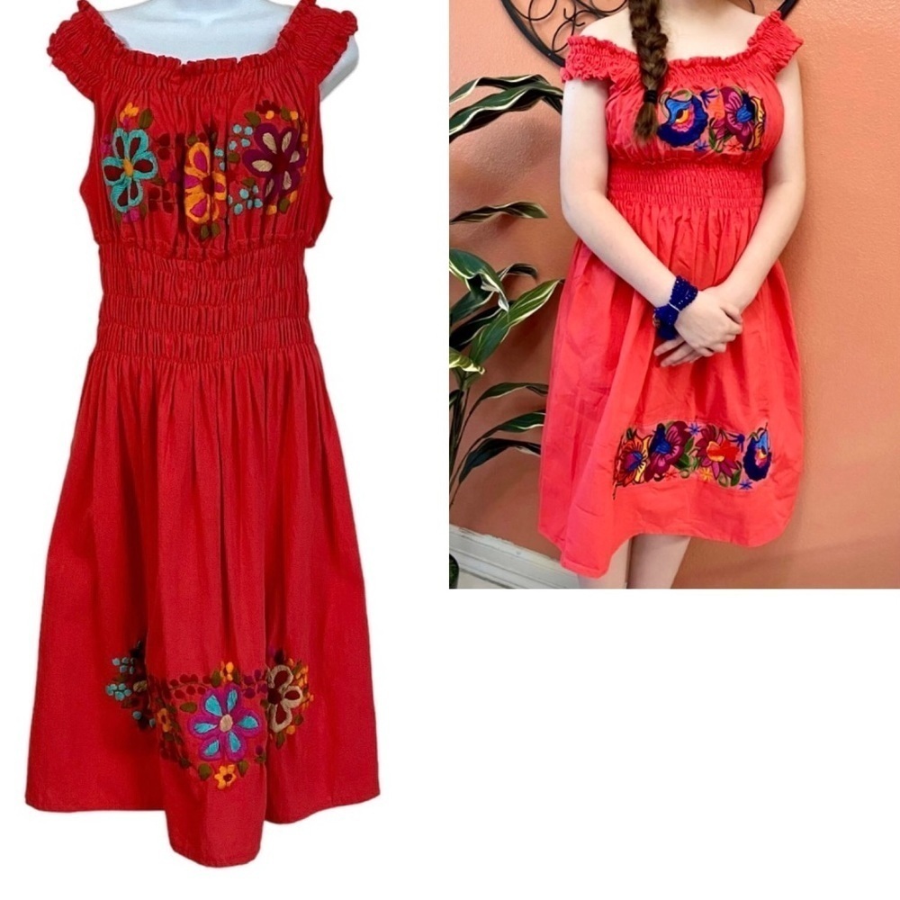 Orange Cotton Dress Sleeveless One Size Small Cottagecore Prairie Hispanic Boho